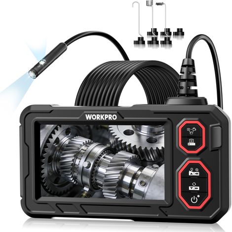 WORKPRO Caméra Endoscopique 1080P Double Objectif avec Écran IPS HD 4,3", Câble Semi-Rigide 5 m IP67, 8+1 LED Réglables, Batterie 2000 mAh, Carte TF 32 GB, Fonction Photo/Vidéo (1/5)