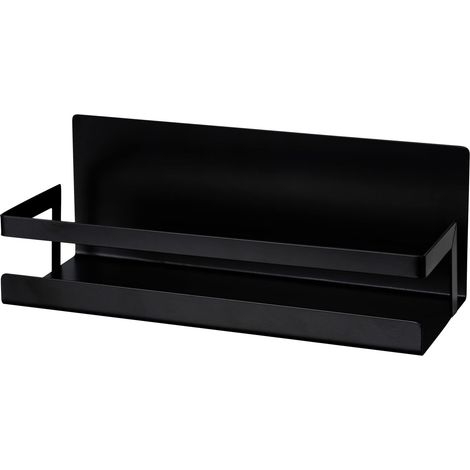 Étagère à épices murale magnétique avec bordure, en métal, pour pots à épices et accessoires de barbecue, installation sans perçage, 30 x 12 x 11 cm, noir (1/5)