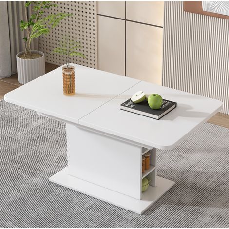 Table de Salle à Manger 130x70x75cm, Extensible, avec Rangement, en panneaux de particules, Table Basse Rectangulaire,blanc (1/5)