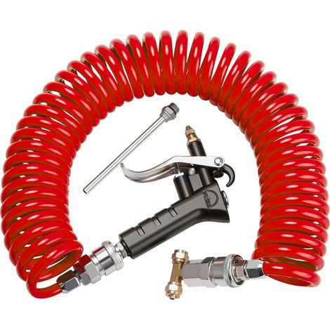 Soufflette de nettoyage robuste pour poids lourds, avec tuyau spiralé de 6 mètres et 2 embouts interchangeables — Kit soufflette pour siège pneumatique (Rouge) (1/3)