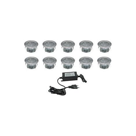 Kit von 10 weiße versenkt Flecken kalt draußen (10 x 1W) mit Transformator 2