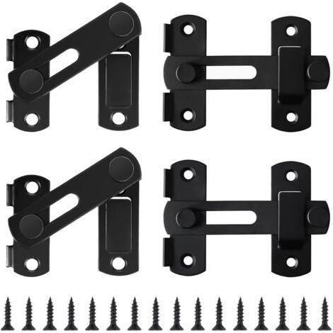 180 Degrés Verrou Porte Grange Coulissante 4pcs 4" Loquet de Porte Coulissante Rabat Verouille Porte en Acier Inoxydable Petits Boulons de Porte Double Face pour Portes Armoire Fenêtres - Noir
