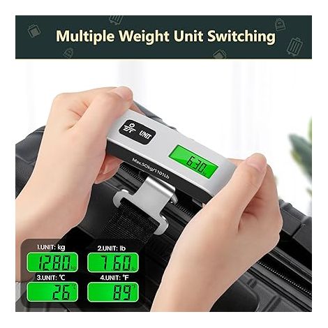 Bilancia elettronica per valigie, bilancia portatile max 50 kg/110 libbre, bilancia per valigie con display LCD retroilluminato con funzione tara per accessori da viaggio postali e domestici (1/4)