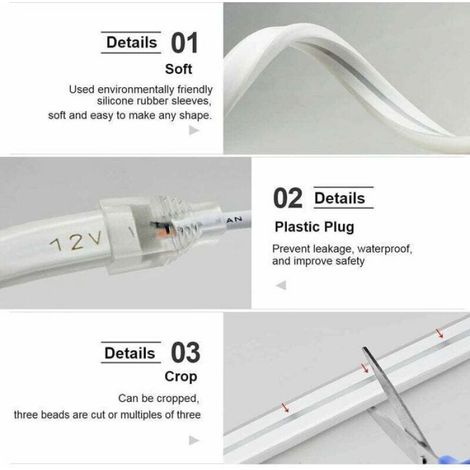 Bandes lumineuses flexibles au néon, Bande LED néon étanche, parfaite pour la décoration intérieure extérieure,Bande lumineuse 12V (1/4)