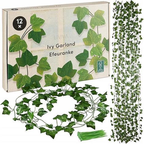 LIVAIA 12x Hiedra artificial - guirnaldas decorativas 200 cm, 80 hojas (1/4)