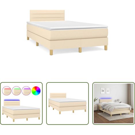 vidaXL LED-Leiste - Boxspringbett mit Matratze & LED Creme 120x190 cm Stoff (1/5)