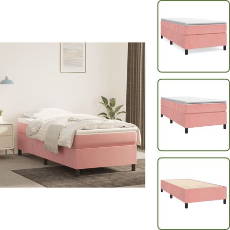 Sommier à lattes de lit et matelas Rose 80x200 cm Velours - Lit Double - Lit Tapissier - Lit Velours - Literie - Chambre À Coucher (1/5)