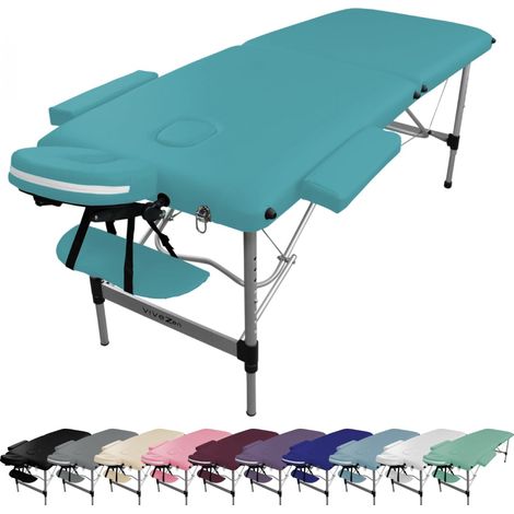 Table de massage pliante 2 zones en aluminium + Accessoires et housse de transport - Bleu turquoise - Vivezen