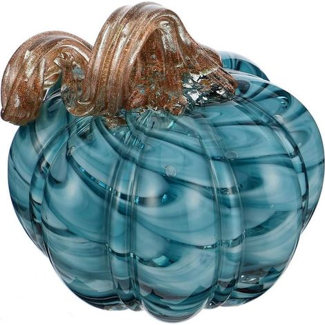 Citrouille décorative en verre soufflé à la main, mini citrouille en verre de collection, ornement en verre soufflé pour la décoration d'automne et de Thanksgiving, cadeau (bleu) (1/5)
