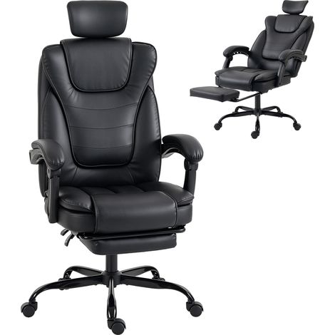 Chaise gaming - HOMCOM - hauteur réglable, appui-tête 2D - inclinable - cuir synthétique - 65 x 69 x 122-136 cm - noir (1/5)