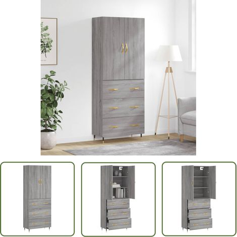 The Living Store Highboard Grau Sonoma 69,5x34x180 cm Holzwerkstoff - Hochschrank - Sideboard - Wohnwand - Grau Sonoma - Holzwerkstoffmöbel (1/5)