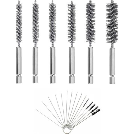 6 Pièces Brosse Metallique a Main, Brosse Metallique pour Perceuse, Brosse à Trous, Brosse de Nettoyage en Acier Inoxydable, Goupillon Inox, Brosse Nettoyage Acier avec 6,35 mm à tige hexagonale (1/5)