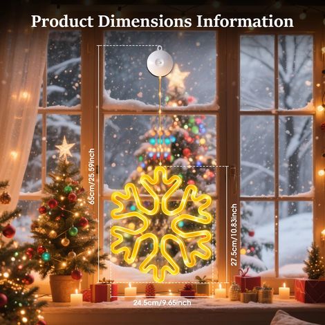 (Lumière chaude, 2 unités) Guirlandes lumineuses LED flocons de neige - décoration murale à ventouse, idéale pour Noël. (1/3)