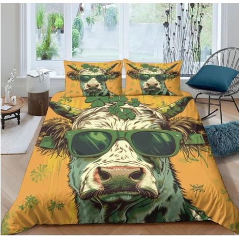 Vache Housses De Couettes Microfibre Animaux 3 Pièces avec Fermeture Éclair,pour Adultes Jeunes Garçons Enfants 200x200 cm - IYG (1/5)