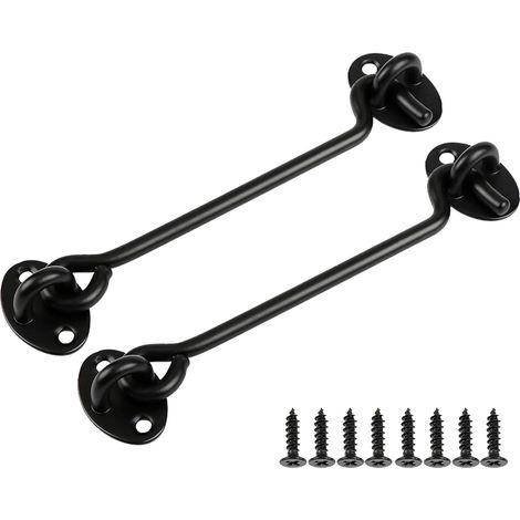 Serrure à crochet et œillet de confidentialité, serrure simple, convient pour porte de grange, noir, 2 pièces (6 pouces) (1/4)
