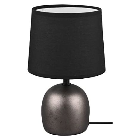 Lampada Tavolo Abat Jour Ceramica Paralume Acciaio Antico 26cm Malu GD Trio (1/4)