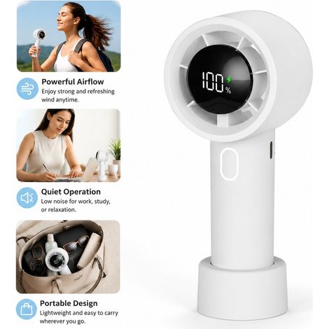 Ventilateur de Poche USB Turbo 100 Vitesses Affichage Numerique Blanc 15.5 x 6.5 x 6.5 cm - Mini Portable Exterieur (1/5)