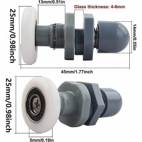 8-teiliges Duschkabinenrollen-Set, 25-mm-Rollen, Schiebetürrollen, geeignet für Glastüren mit einer Stärke von ca. 4–6 mm (1/4)