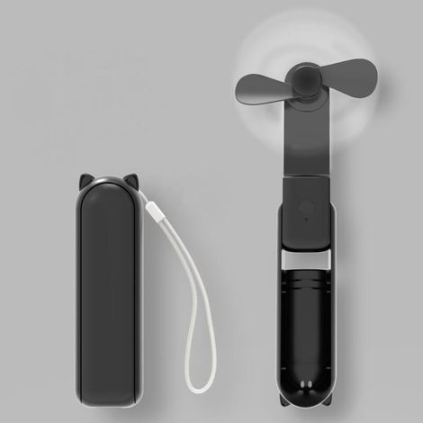Ventilador plegable portátil, 3 velocidades de viento, batería de 1200 mAh, nivel de ruido inferior a 36 dB(A), paquete de 2 unidades, color negro. (1/5)