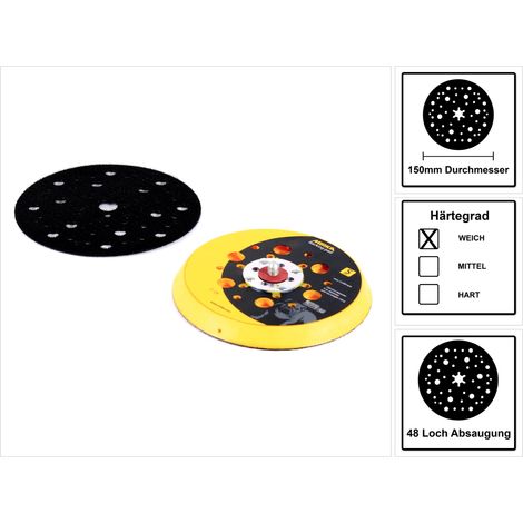Mirka – Plateau de ponçage souple 150mm – Filetage 5/16' – Arrivée d'air centrale pour extraction efficace – Pour ponçage zones profilées (1/5)
