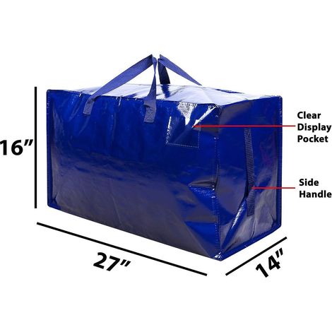 Ensemble de 3 grands sacs de rangement bleus résistants avec fermeture éclair et poche pour étiquette - Idéal pour les déménagements, le rangement des vêtements, le linge et l'emballage. (1/4)
