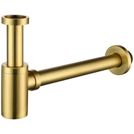 Horizontaler Edelstahl-Wandsiphon – Geeignet für Waschbecken, Spülbecken, Becken usw. – 1 Stück, Gold (1/4)