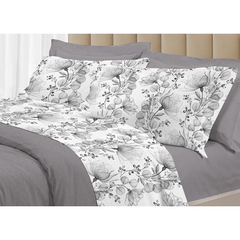 Completo Lenzuola Matrimoniale 100% Raso Cotone Floreale Dis. Angelica (1/5)