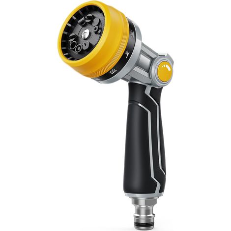 Metal Garden Watering Gun, 10 Watering Modes, Practical Thumb Control, Hose Sprayer for Watering and Cleaning the Garden, Yellow (1/5)