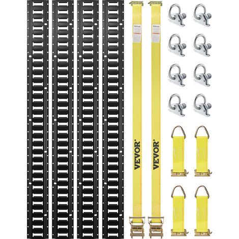 Mophorn – Kit de rails d'arrimage E-Track 18PCS 1524mm – 4 rails en acier – 8 ancrages à joint torique – 4 attaches anneau D – 2 sangles à cliquet – Charge 907 kg - 4rails