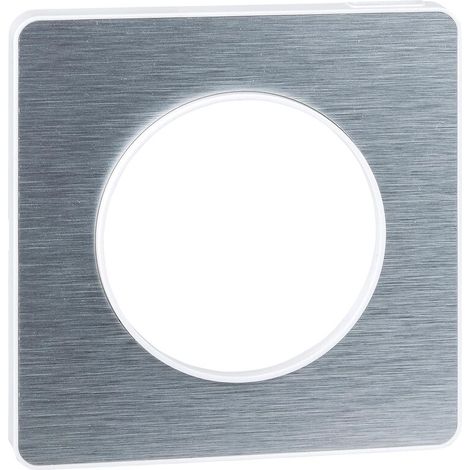 Schneider Electric – Plaque aluminium brossé 1 poste – Gamme Odace Touch – Finition avec liseré blanc – Dimensions 85x85mm – IP21 IK04 (1/10)