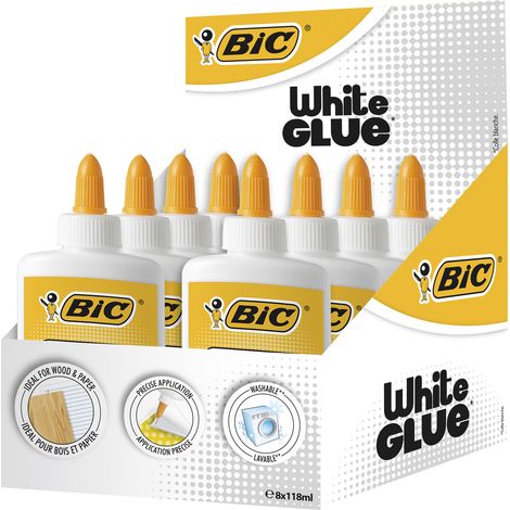 Colle Blanche BIC - 8 colles de 118 ml chacune - pour papier, carton et bois