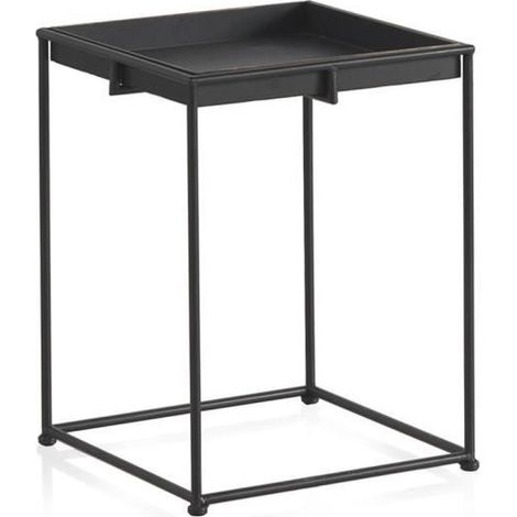 Table d'appoint - JUANIO - 38x38x50 cm - Plateau en verre - Pieds métal - Planche amovible (1/4)