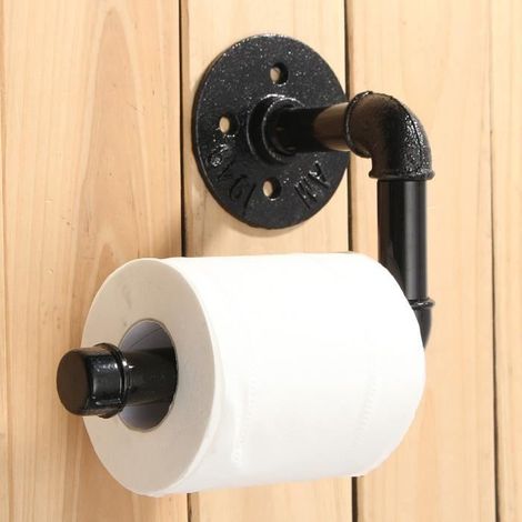 Porte Papier WC Toilette Mural Support Style Industriel Pipe en fer Métal - Noir - 17x15.5 cm (1/4)