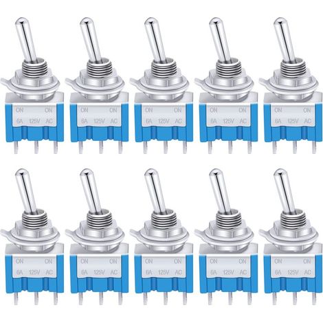 10 pezzi Mini interruttore a levetta blu ON/OFF 3 terminali 2 posizioni SPDT interruttore a bilanciere in metallo AC 125 V 6 A per auto camion barca MTS-102