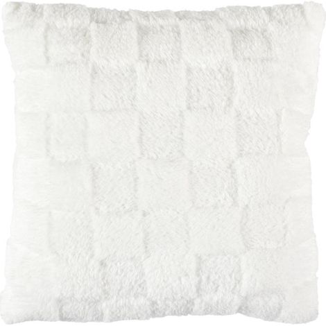 Coussin Déco en Flanelle "Damier" 40x40cm Blanc (1/3)