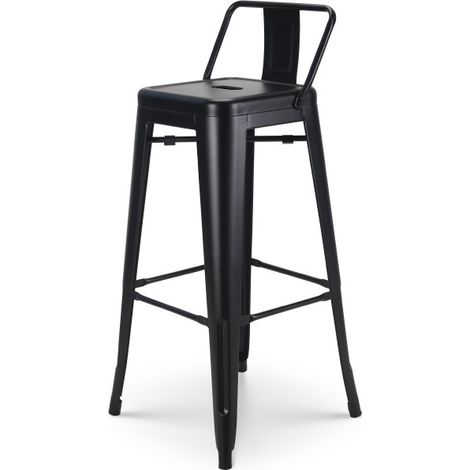 Barhocker aus mattschwarzem Metall im Industriestil - Mit Rückenlehne - Höhe 76 cm