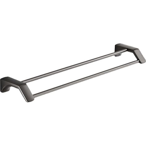 Toallero doble plegable de pared en acero inoxidable, acabado gris cepillado, 50 cm de largo. (1/4)