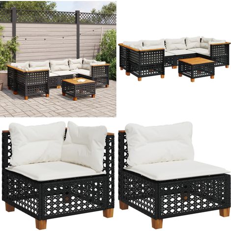 Salon de jardin 7 pcs avec coussins noir résine tressée - Salon De Jardin - Canapé Extérieur - Meuble De Jardin - Set Salon De Jardin - Résine Tressée - Home & Living (1/5)