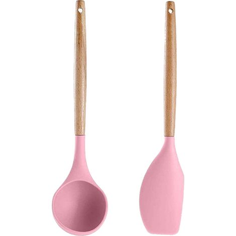 Ensemble Ustensiles Cuisine Silicone - Poignées En Bois Résistantes Chaleur - Pour Casseroles Antiadhésives - Lot De 2 Pièces (1/5)