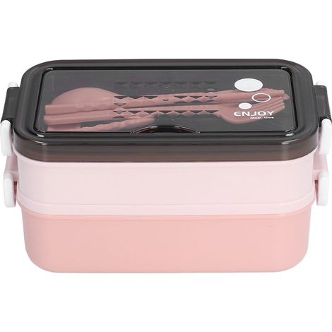 Doppelwandige, isolierte Lunchbox aus Edelstahl 304, tragbare Bento-Box für Büroangestellte, Lunchbox für Schüler mit Suppenschüssel, korallenrosa + 200-ml-Schüssel (1/5)