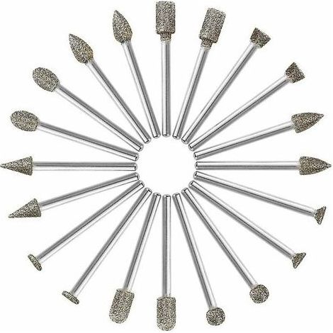 20-Piece Diamond Burrs – Drill Bits for Grinding, Polishing, Engraving – 3mm Shank – For Stone, Glass, Metal, Ceramics – 20 Pieces