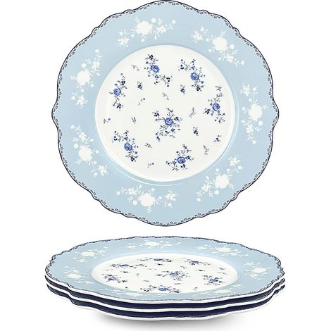 Lot de 4 assiettes à dessert fleurs bleues 20,8 cm