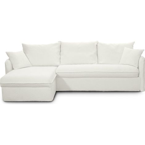 Canapé d'angle convertible réversible 5 places en tissu bouclette écru - ouverture express - Gina (1/5)