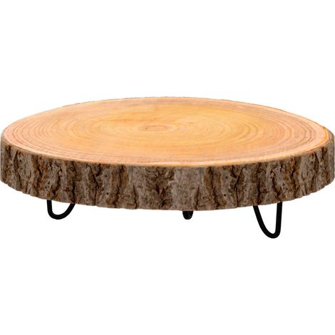 Mini Beistelltisch Baumscheibe mit Metall Gestell - 25 cm - kleiner Blumenhocker aus Holz - Pflanzen Ständer Blumen Hocker Deko Teller