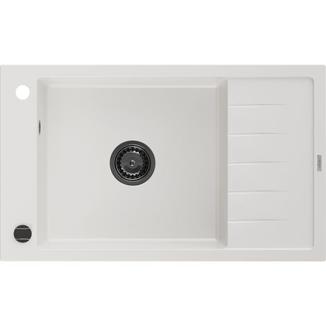 Mexen Elias lavello in granito 1-vasca con gocciolatoio 795 x 480 mm, bianco, sifone nero - 6511791005-20-B (1/5)