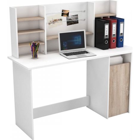 Befara – Bureau droit 134,8 x 50,1 x 127 cm – Panneaux agglomérés 15-18 mm – 1 porte et 3 étagères fixes – Plan de travail avec passe-câbles (1/5)