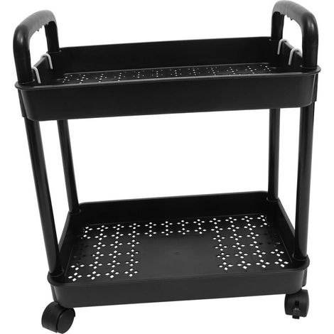 Double-layer kitchen cart shelf, double-layer mobile storage rack, trolley storage rack - Black