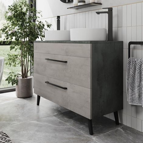 Bathroom Vanity Unit Double Basin Sink Cabinet Soft Close Drawer 1000mm Grey (1/5)