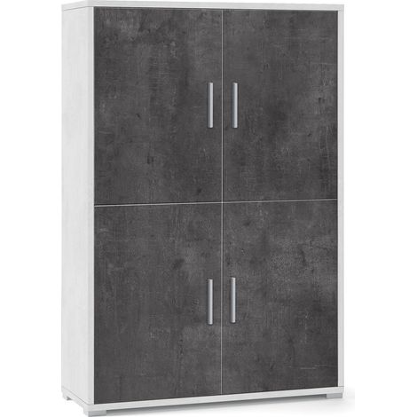 Mobile Multiuso 4 Ante 108x161x41 cm Ossido Bianco/Ossido Nero (1/3)