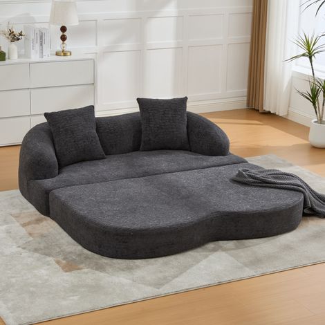 Divano letto pieghevole 2 posti in ciniglia grigio scuro, con 2 cuscini, 157 x 84 x 65 cm, OKWISH (1/5)